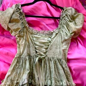 Dolls Kill M Sugar Thrillz Ruffle Babydoll Green Floral Dress